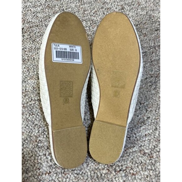 New Shu Shop Tulia Basket Weave Loafer Mule Gold Bit White Size 8 - Picture 4 of 8